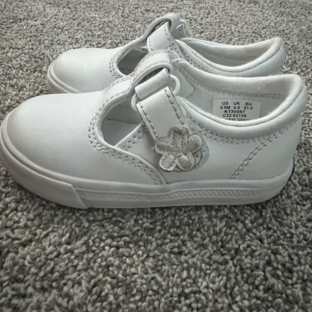 White T Strap leather Keds